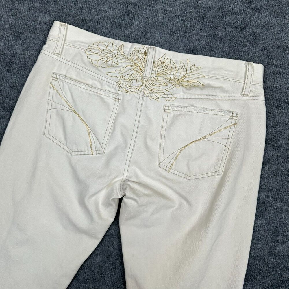 VTG Old Navy Jeans Womens 8 Ivory Denim Embroidered Y2K Ultra Low Waist Bootcut - Picture 7 of 15